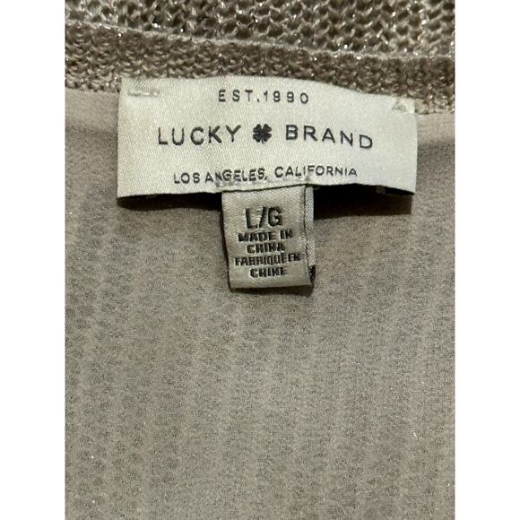 Lucky Brand Women's Sz Large V Neck Knit Metallic Champagne Sweater Ivory Lined - Picture 5 of 9